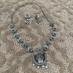 Silver Gemstone Necklace with Halo Pendant